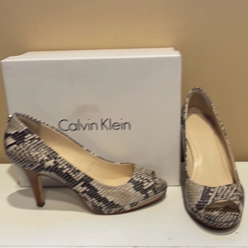 Calvin Klein Natural Python-Print Peep-Toe Pumps - image 3